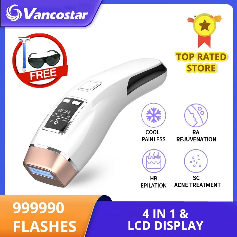 Newest 4in1 IPL Hair Removal Laser Epilator 999000 Flash Cooling LCD Acne Treatment Rejuvenation Device for Home Bikini Trimmer