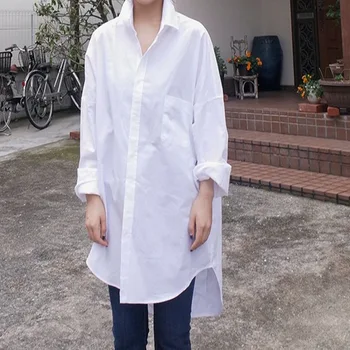 

LANMREM 2020 New Spring Summer Solid Color Lapel Single Breasted Shirt Women Korea Loose Big Size Casual Blouse Tide PE036