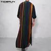 INCERUN Men Ethnic Robe Vintage Striped Long Sleeve Muslim Kaftan Robe O Neck Buttons Jubba Thobe Pockets Dubai Arabic Clothing ► Photo 3/6