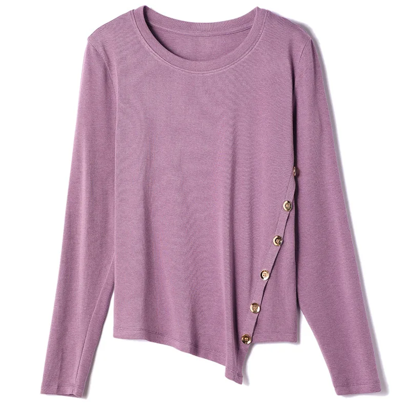 2020 Fall Women T-shirt Loose Irregular Diagonal