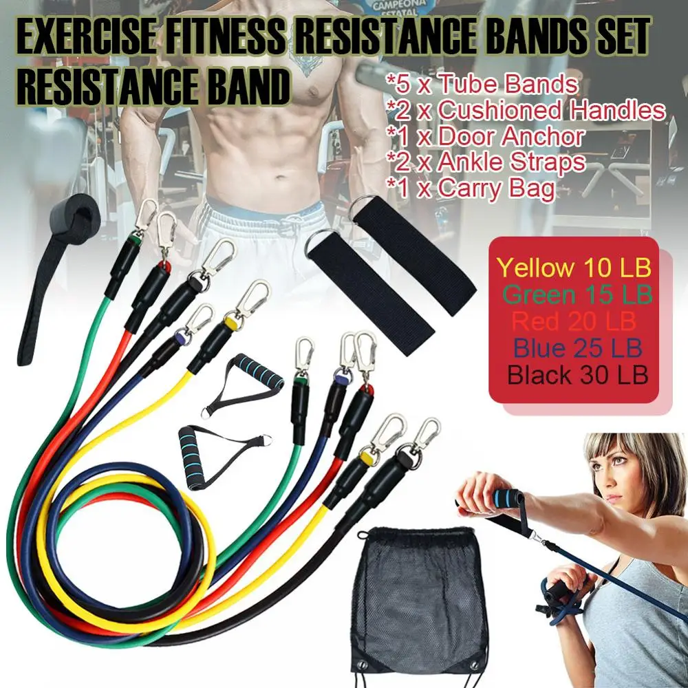 

11 pcs/set Pull rope elastic band fitness exercise resistive tape latex tube pedal exercise body workout yoga fitness equipment