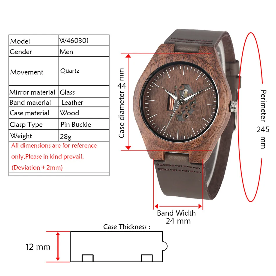 REDFIRE Creative Hollow Dial Walnut Wood Watch Couple Watches Quartz Movement Hot Fashion Lovers Genuine Leather 2