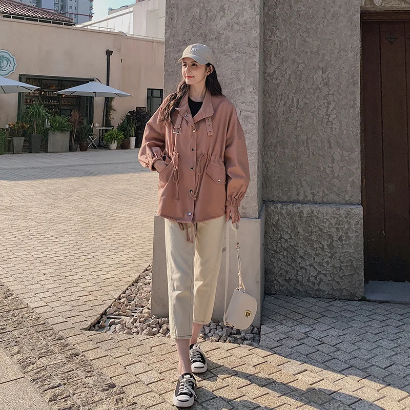 

Trench Coat Women's Mid-length Korean-style 2019 Autumn New Style Fashion Loose Overcoat Drawstring Waist Hugging Slimming Workw