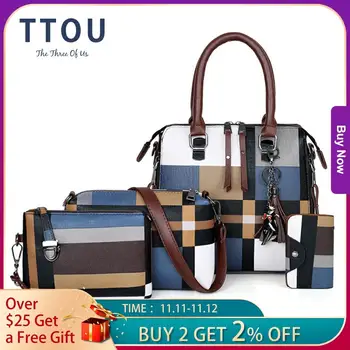 

Luxury Top-Handle Bags Plaid Women Bags Designer 2019 Tassel Purses Handbags Set 4 Pieces Bags Office lady Fashion Shoulder Bags