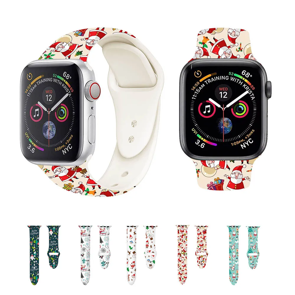 

Christmas Silicone sport band for apple watch 5 4 3 2 Printing Replaceable strap for iwatch 44mm 42mm 40mm Santa Claus snowman