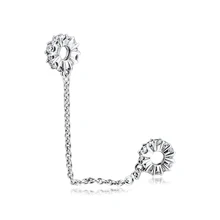 Подходит для браслетов Pandora Charms, прозрачные блестящие безопасные бусины-цепочки 925 пробы, серебряные ювелирные изделия