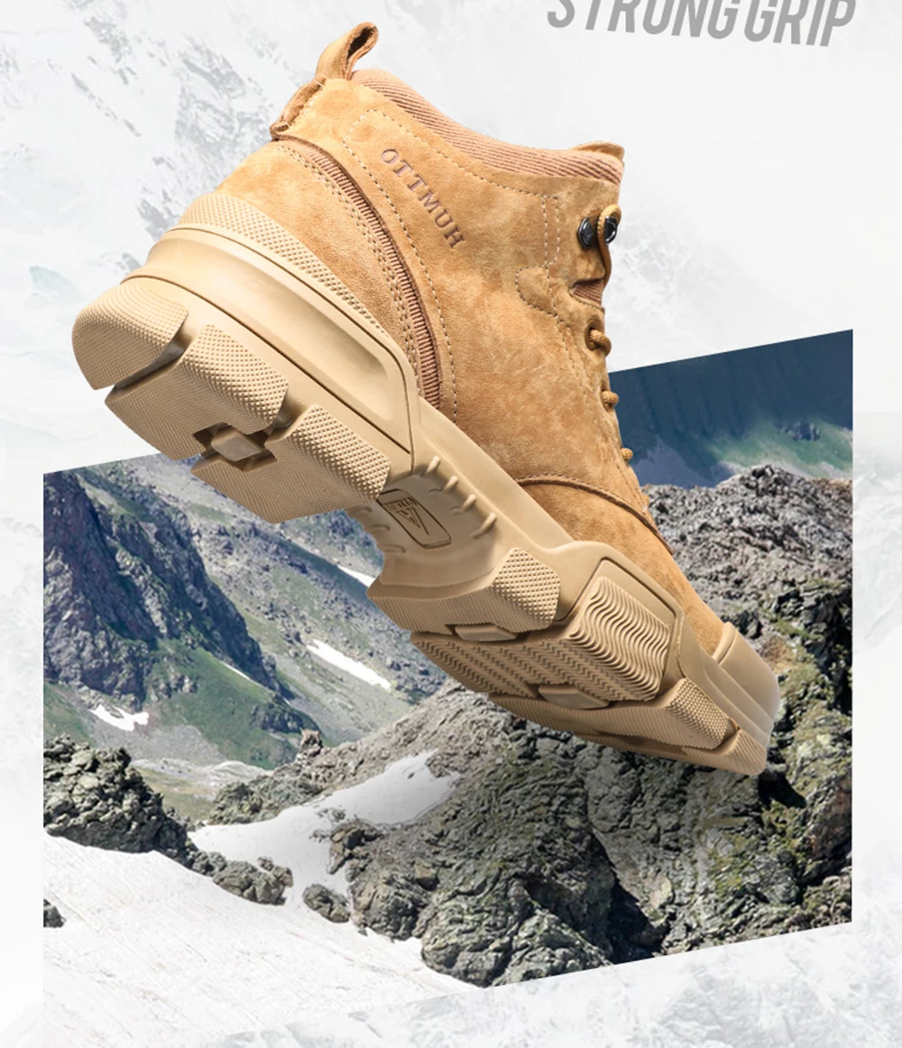 HUMTTO Men's Leather Outdoor Hiking Trekking Hunting Boots Sneakers Shoes For Men Sport Climbing Mountain Boots Shoes Man
