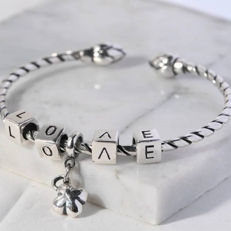 

FNJ 925 серебряные браслеты для женщин ювелирные изделия 100% оригинал S925 Стерлинговое серебро браслет с подвеской Love