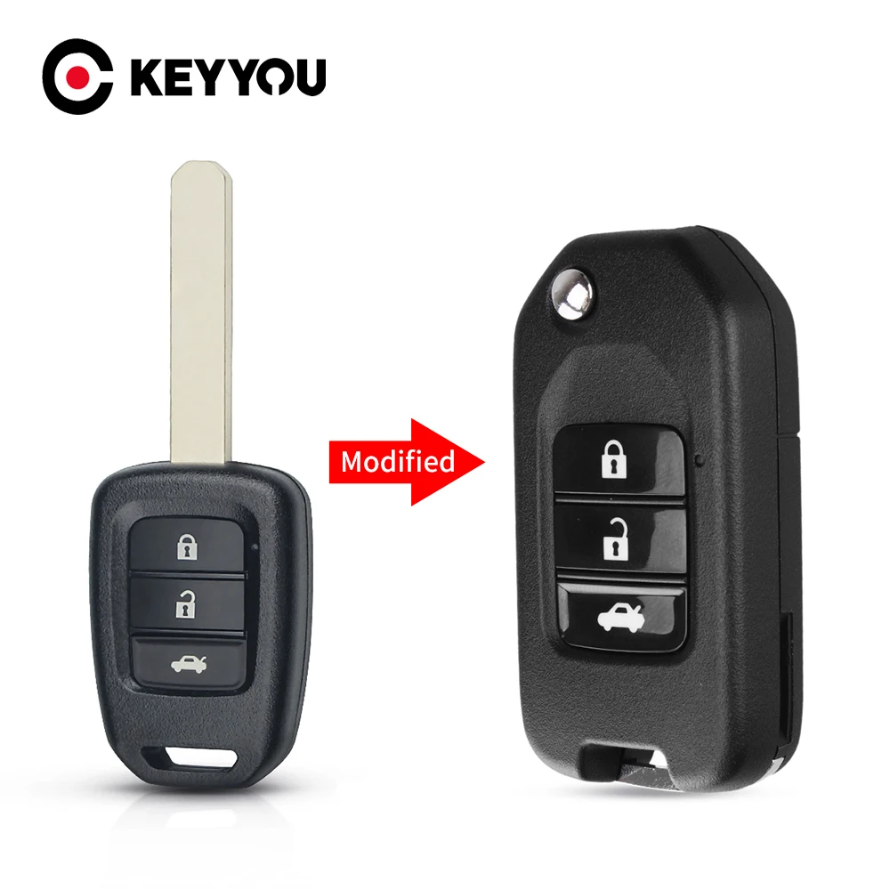 

KEYYOU 2/3 Buttons Remote Key Shell Case For Honda Civic Accord City CR-V Jazz XR-V Vezel HR-V FRV Uncut Key Fob Replacement