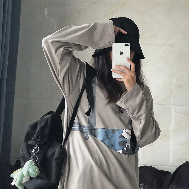 Ulzzang, женская футболка, Корейская одежда, Harajuku, Kawaii, готический аниме, футболка с длинными рукавами, топы, уличная одежда, Femme, графическая футболка