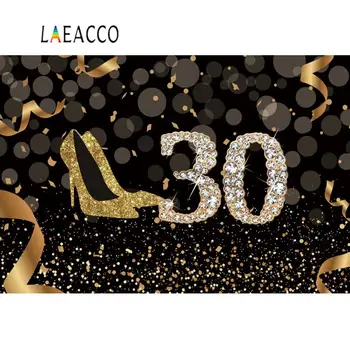 

Laeacco Happy Fabulous Women 20 30 40 50th Birthday Party Golden High Heels Ribbon Poster Photo Background Photography Backdrop