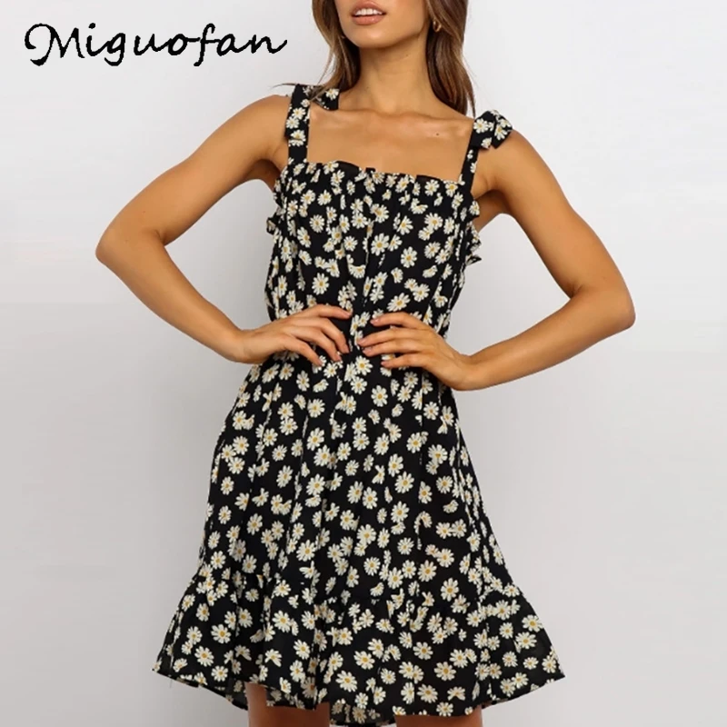 Miguofan boho женское платье с цветочным принтом на тонких бретелях открытой спиной