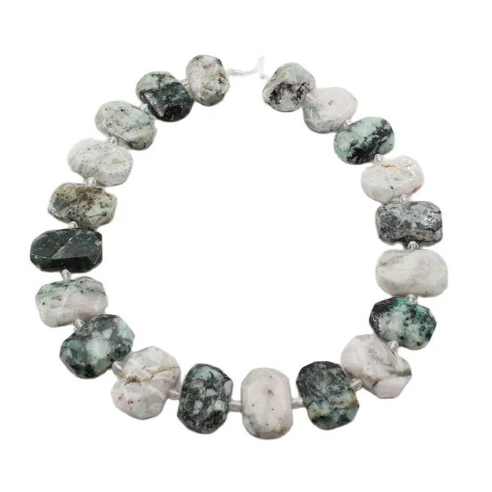 

APDGG Natural Chunky Faceted Green Moss Agate Slab Cushion Rectangle 16" Strand Jewelry Making DIY
