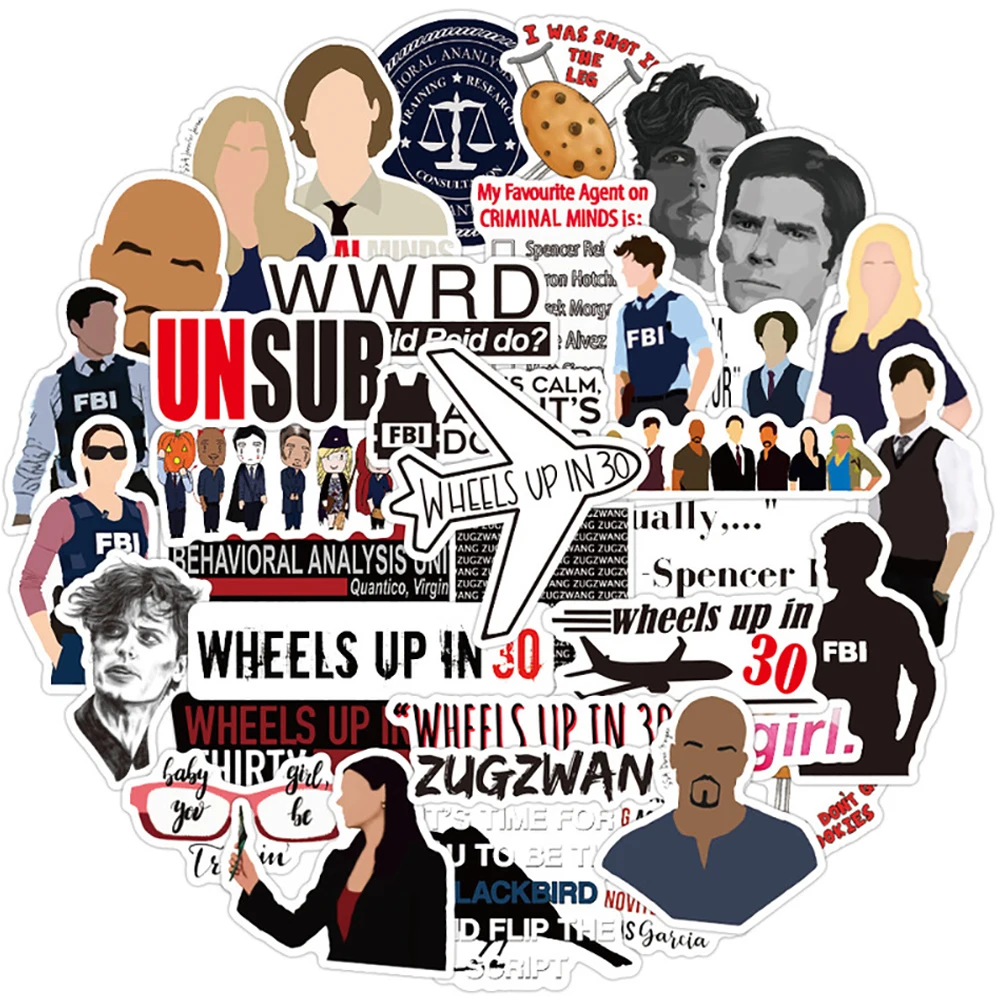 

50PCS TV Show Criminal Minds Stickers DIY Motorcycle Luggage Phone Guitar Skateboard Cool Sticker Decals Joke Toy Gift for Kid
