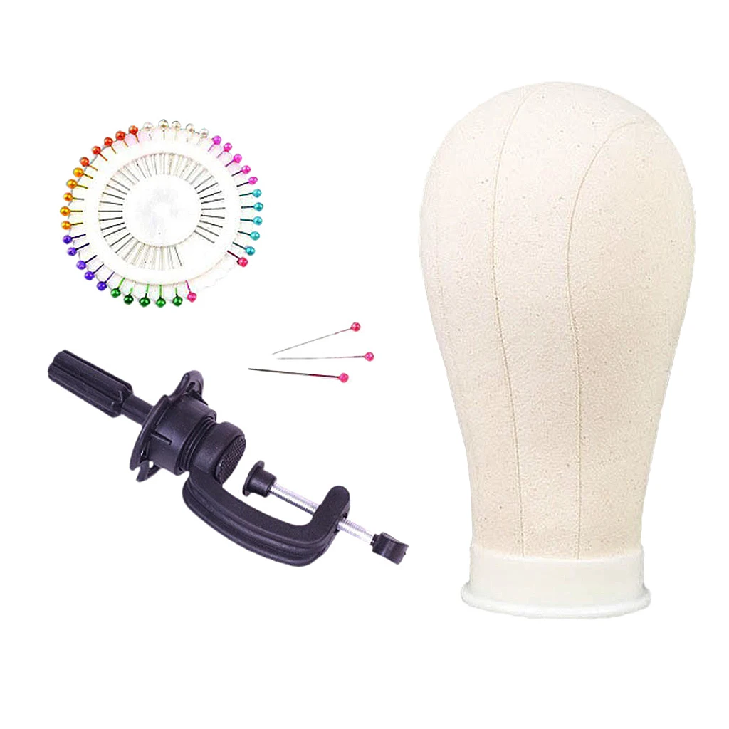Wig Head Cork Canvas Mannequin Head with Stand for Wigs Display Manikin Head Wig Stand Display Holder Stand Model 21-25''