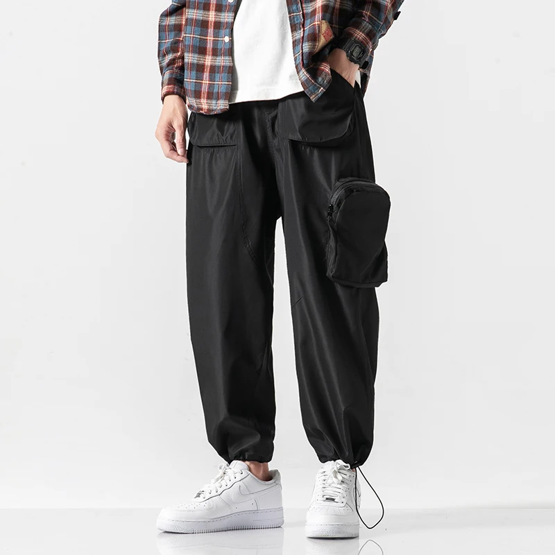 Yasword Men Pants Trousers Straight Ankle-Length Solid Color Casual Fashion Loose Male Elastic Waist Clothing Streetwear