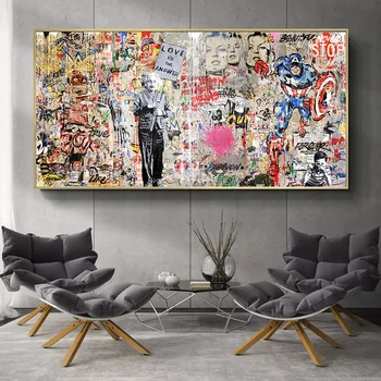 

Abstract Pop Art Street Wall Graffiti Art Canvas Painting Poster and Print Quadro Cuadros Pictures for Living Kids Room