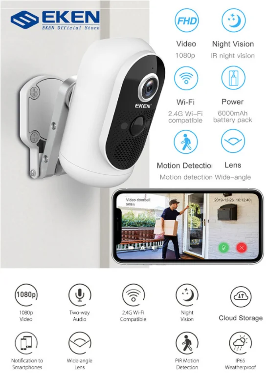 EKEN ARGUS Full HD 1080P Mini Camcorder Wifi Night Vision Home Security Safety Monitor Wide Angle Outdoor Indoor IP Video Camera |