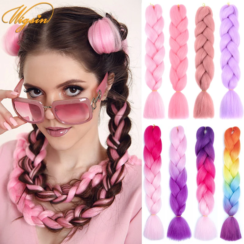 

WIGSIN Synthetic Twist Kanekalon Jumbo Braiding Hair Extension 24Inch Ombre Brown Red Braids Hairpiece for Women