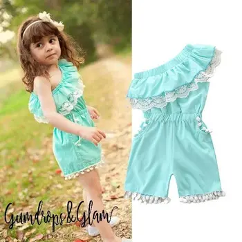 

5 Sets/lot Summer Kids Clothes Baby Girls Clothing Sets Beveled Lace Jumpsuit Sweet Girl Suit Free transportation