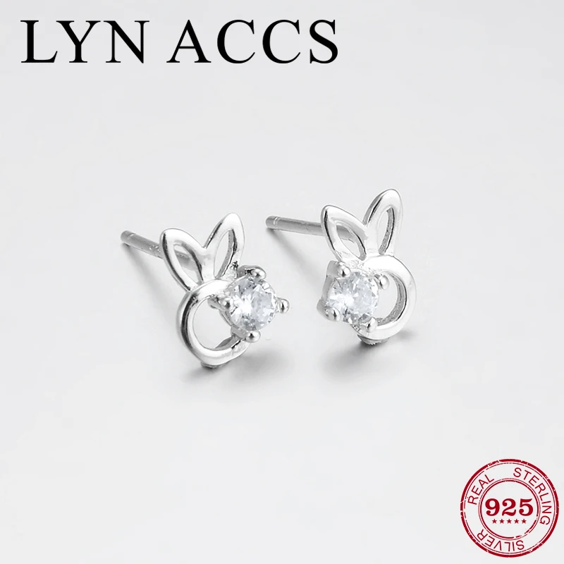 

Funny Cute Earrings 925 Sterling Silver Round Rabbit head Clear Zircon Stud Earrings Women Fashion Party Fine jewelry