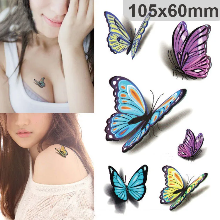 

3D Tattoo Sticker Temporary Removable Waterproof Vivid Long Lasting Water Transfer Butterfly Shape Charming Body Art Stickers