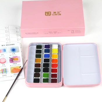 

24 Color AOWEN Half Pan Watercolor set With Metal Case Water Colour Paint