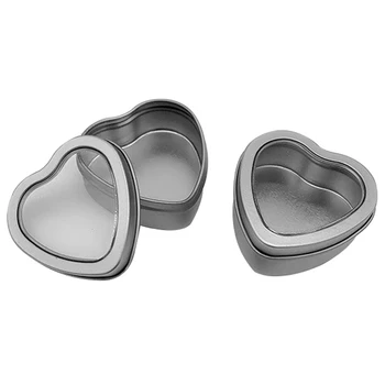 14pcs Silver Metal Heart Love Shaped Tins with Clear Window for Candle Making, Candies, Gifts & Treasures 14pcs/Pack 5