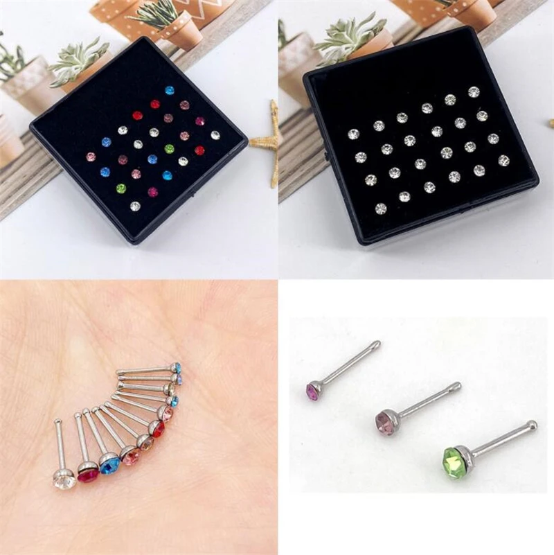 Surgical Steel Nose Rings nose rings piercing jewelry nose studs body piercing earrings metal jewelry body piercing jewelry body jewelry body piercing kit Kit Hypoallergenic Studs Crystal Body Piercing Jewelry Accesories For Women Men 1Set 24pcs 1.8/2.5/3mm