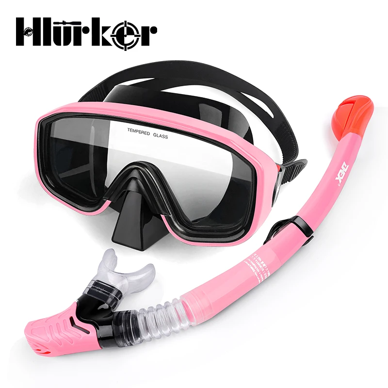 Hlurker, анти-туман, анти-головокружение, подводное плавание, маска для подводного плавания, очки, маска+ дыхательная трубка для мужчин, женщин - Цвет: PINK Set