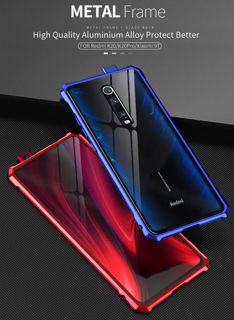 Роскошный чехол для Xiao mi Red mi K20 Pro, алюминиевая металлическая рамка, бампер и задняя крышка из закаленного стекла для Xiaomi mi 9T Coque funda