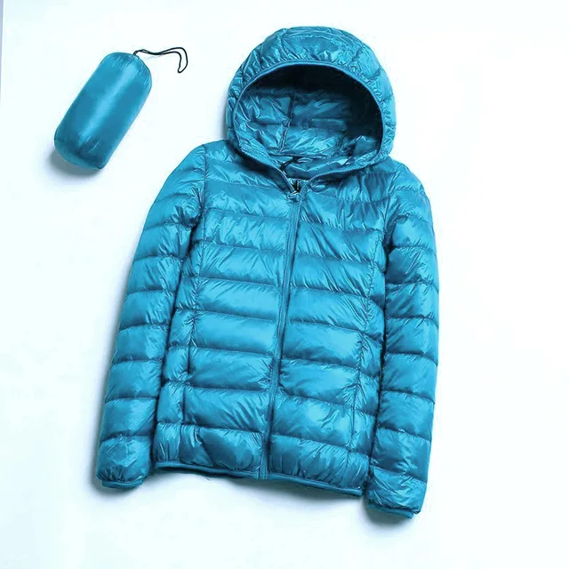 JACKSANQI/зимняя женская куртка-пуховик с капюшоном для занятий спортом на открытом воздухе Ультра легкие теплые пальто однотонные портативные куртки-пуховики RA324 - Цвет: Lake Blue