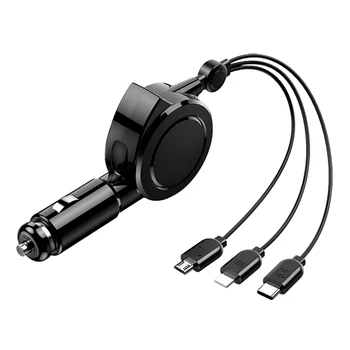 

3 In 1 Mobile Phones Plug Adapter Auto Vehicle Accessories Portable Data Car Charger Lighter Fast Charging Retractable Cable