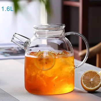 

1000ml/1600ml Glass Kettle Water Jug Heat Resistant Teapots with Transparent Lid Home Office HKS99