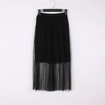 

Runway Casual Pleated Skirts Women Bottoms Korean Skirt Summer Holiday High Wasit Mesh Skirt Elastic Ladies Midi Skirts Beach
