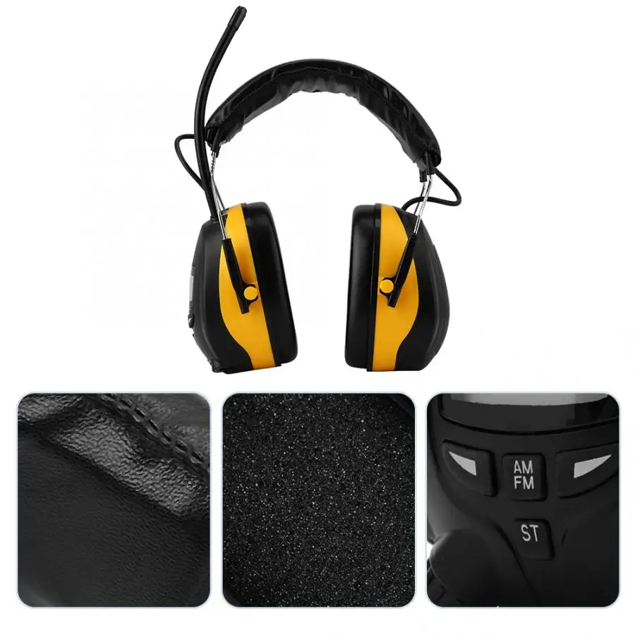 Noise Reduction Soundproof Earmuff For Rest ABS+sponge NRR 28dB Electronic Hearing Protector LCD Display AM FM Radio Earmuff