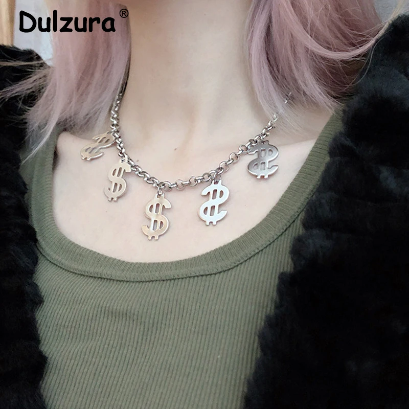 

Punk Style Dollar Sign Pendant Necklaces Women Harajuku Unique Design Stainless Steel Choker Chain Chic Street Necklace Pendants