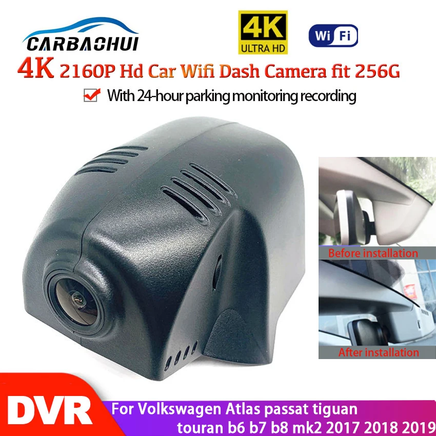 

4K Car Wifi DVR Camera Dash Cam 24H HD 2160P Night Vision For Volkswagen Atlas passat tiguan touran b6 b7 b8 mk2 2017 2018 2019