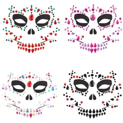 4 шт. Временные татуировки для лица на Хэллоуин День мертвых сахарный череп тату для лица Роза цветок Корона повязка на голову для Хэллоуина