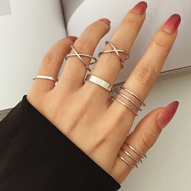 Black Finger Rings For Women Men Simple Chain Ring Set Fashion Rings 2022 Trend Friend Gifts Party Knuckle Jewelry Party