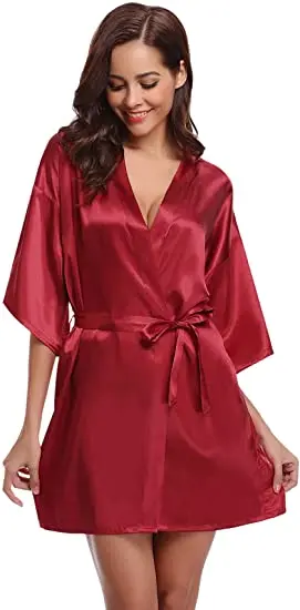 Women Sleepwear Bride Robes Nightgown Kimono Bathrobe Satin Homewear