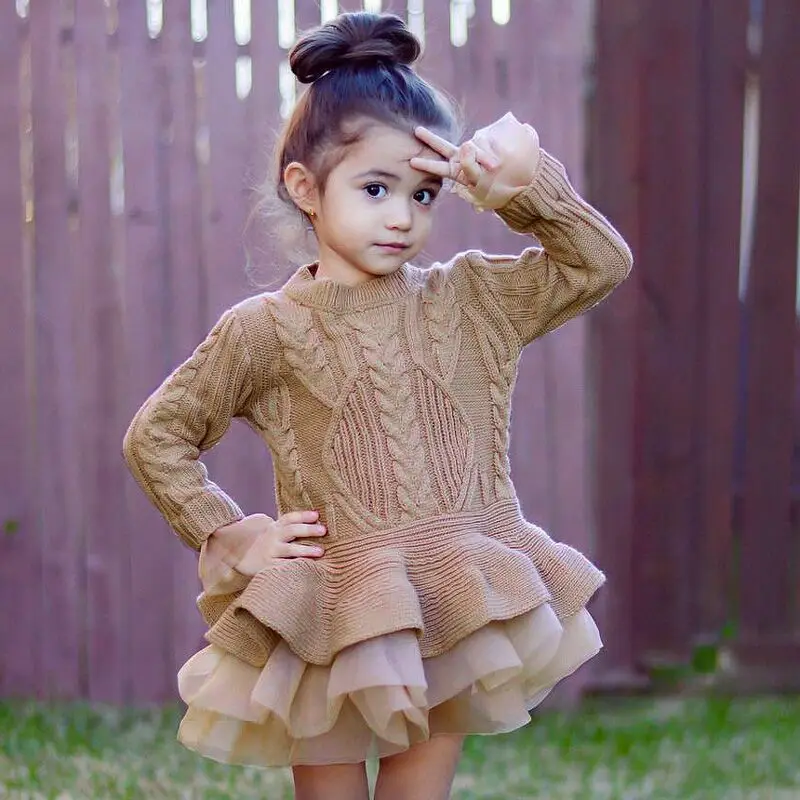 2021 Baby Girls Dress Winter Autumn Knitted Sweater Long Sleeve Kids Dresses For New Year Clothes Toddler Tutu Party | Детская одежда и