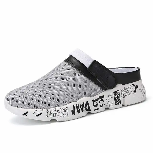 Comfort Men Shoes Casual Big Size Men's Home Slippers Fashion Mesh Soft Summer Sandals Crock Fishing Quick-drying Man Slipper B1 Black White 8927