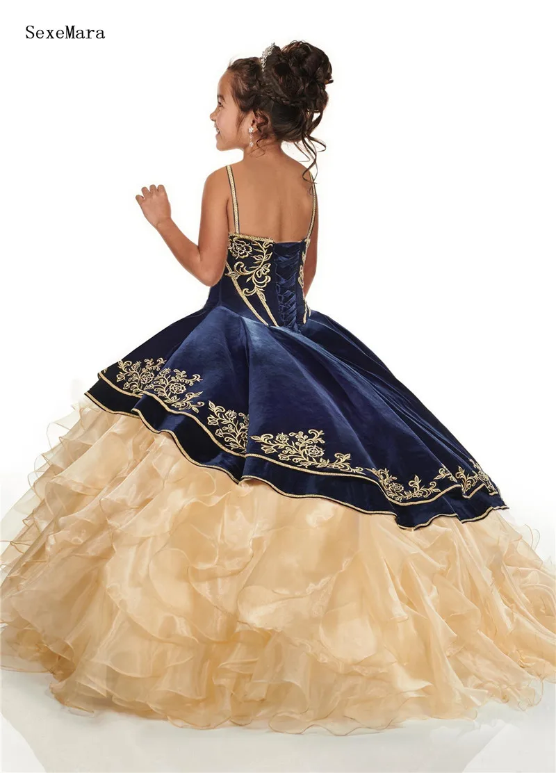 navy blue and gold flower girl dresses