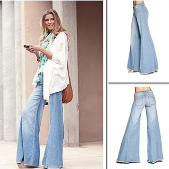 

Women Denim High Waist Wide Leg Jeans Vintage Casual Loose Full Length Pants Streetwear Retro Tassel Trousers Plus Size