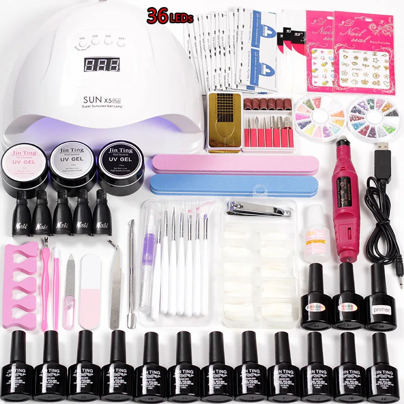 Kaufen Maniküre Set 45 w 80 W Uv Led Lampe Wählen 12 Farben Gel Polish Base Top Coat Nagel Kits elektrische Maniküre Griff Nail art Werkzeug