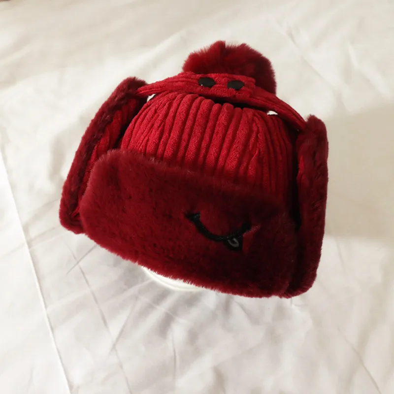 Детские зимние теплые шапки-бомберы для детей, Вельветовая Меховая зимняя шапка-ушанка, сохраняющие тепло шапки, русская маска с черепом, детские шапки-бомберы для детей 1-8 лет