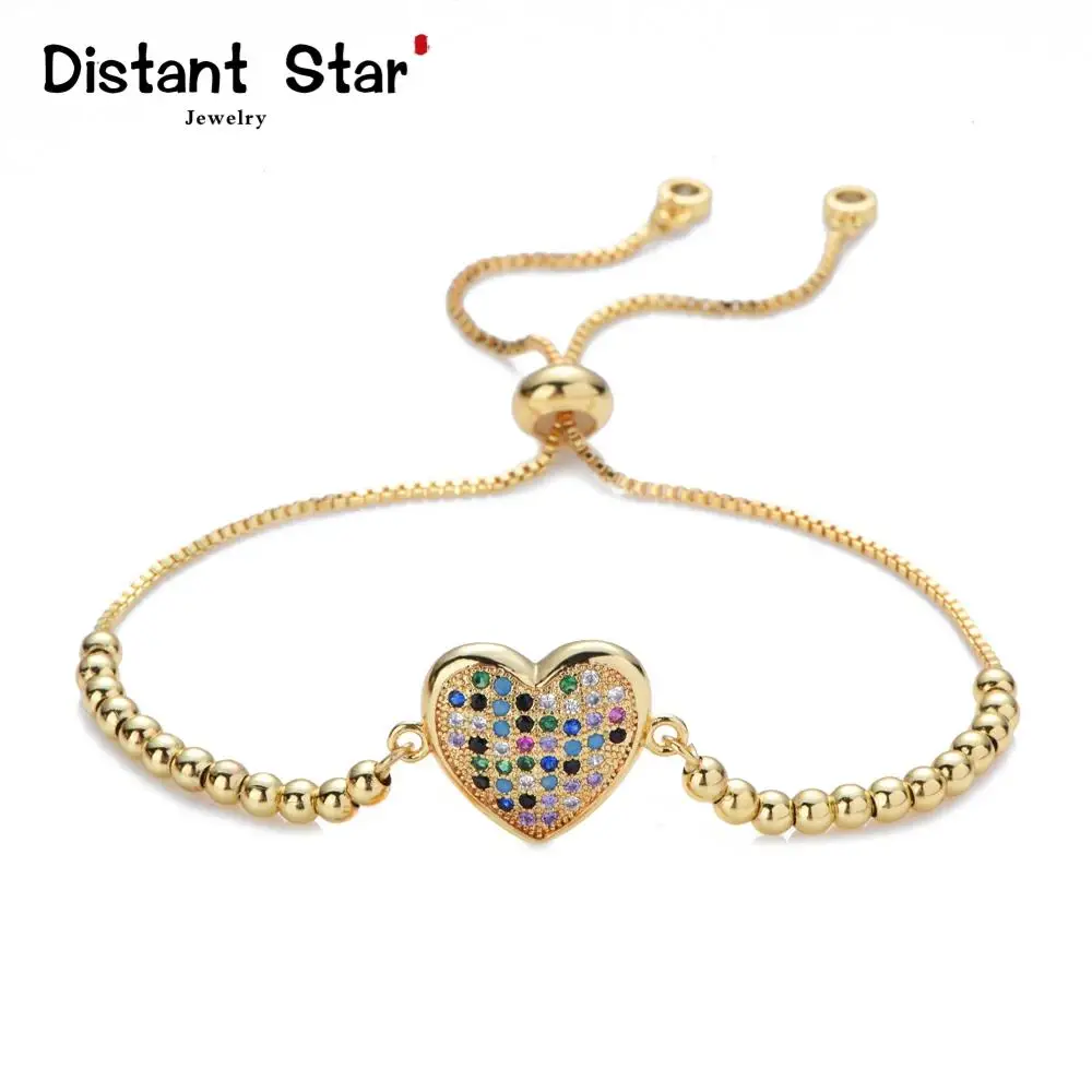 Hot women's gold rainbow heart bracelets&ampbangles jewelry cz zircon bracelet adjustable chain accessory femme | Украшения и