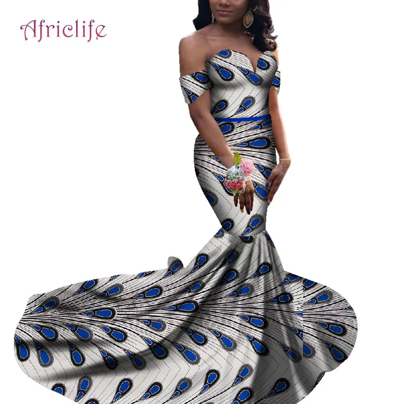 Женская элегантная одежда, длинная облегающая юбка-Русалка, модная одежда Bazin Riche без бретелек, африканская одежда для женщин WY4731 - Цвет: 9