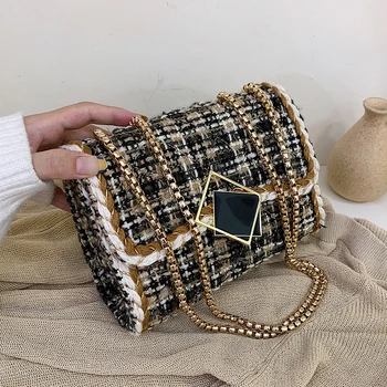 

Woolen Crossbody Bags Designer For Women Luxury Lock Shoulder Messenger Bag Lady Travel Chain Handbags And Purses Bolsa Feminina